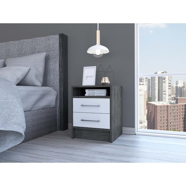 Homeroots Sophisticated & Stylish Nightstand, Smokey Oak & White 477898 - main